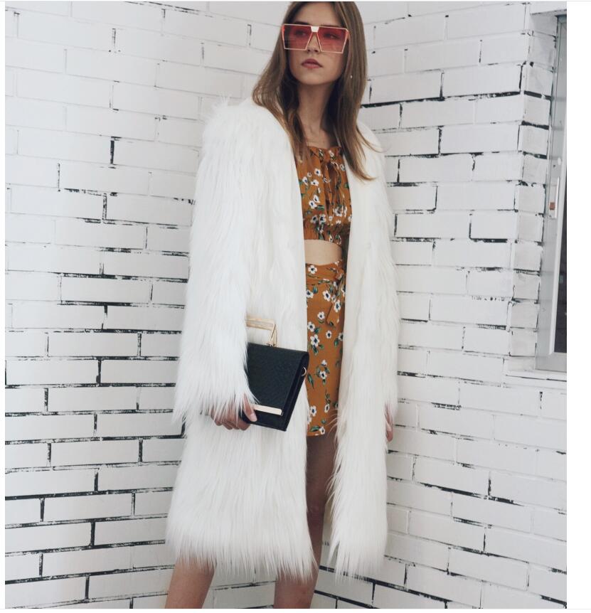 

Elegant X-Long Women Winter Thick Warm Hooded Fluffy Faux Fur Coat Fake Fur Outerwear Autumn Jackets Coats Streetwear Pink, White