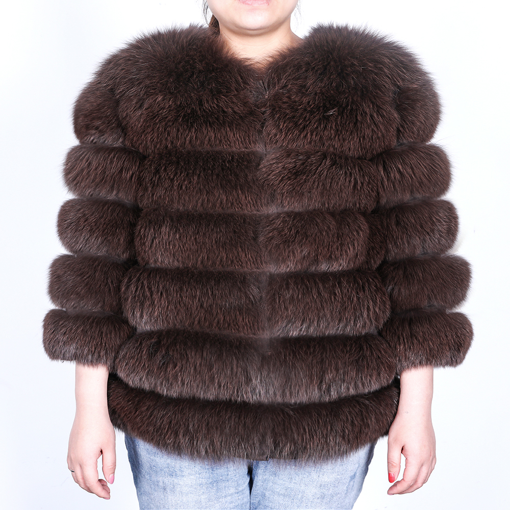 

2021 New Warm Made Natural Fox Skin, Elegant Short Fur Coat 5S3C, Brown