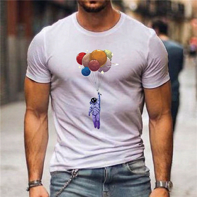 Chemise T-shirt unisexe Homme Étapette Hot Stamping Ballon Plus Taille Cou rond Casual imprimé quotidien Tops à manches courtes Casual Mode Bleu