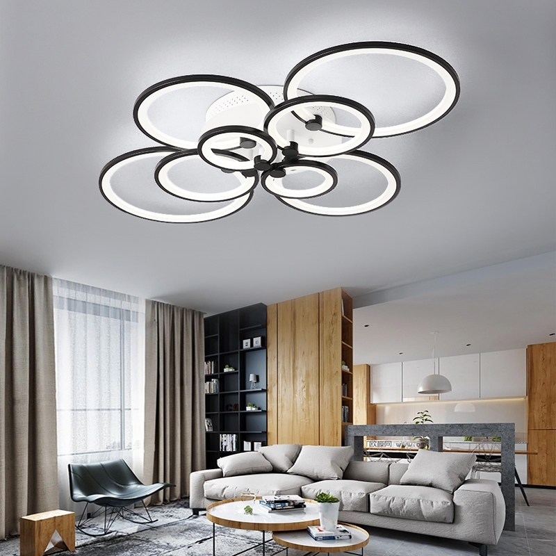 

2021 New Moderno Led Circle Light Chandelier Remote Control to Dining Room Decoration Black Ceiling Lamp E2CV