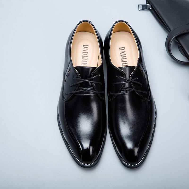 

Pointed Toe Fashion Leisure PU Men's Dress Shoes Lace-Up Low Sewing Oxfords Solid Spring Autumm Office Career Men Shoes, Black