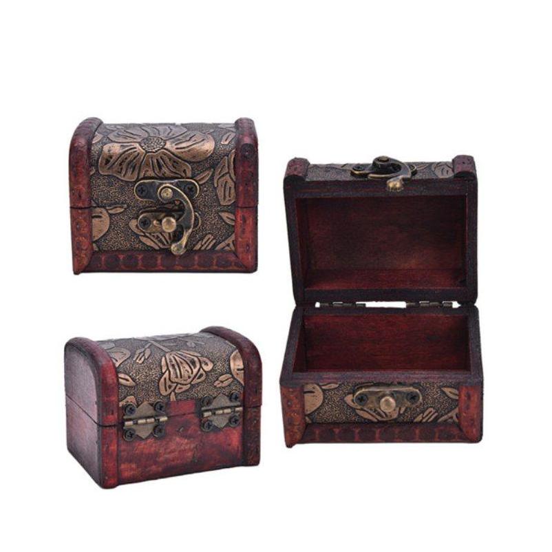 

Vintage Wooden Jewelry Storage Treasure Chest Wood Box Carrrying Cases Organiser Gifts Antique Old Design Vintage Case Psvdw, As picture