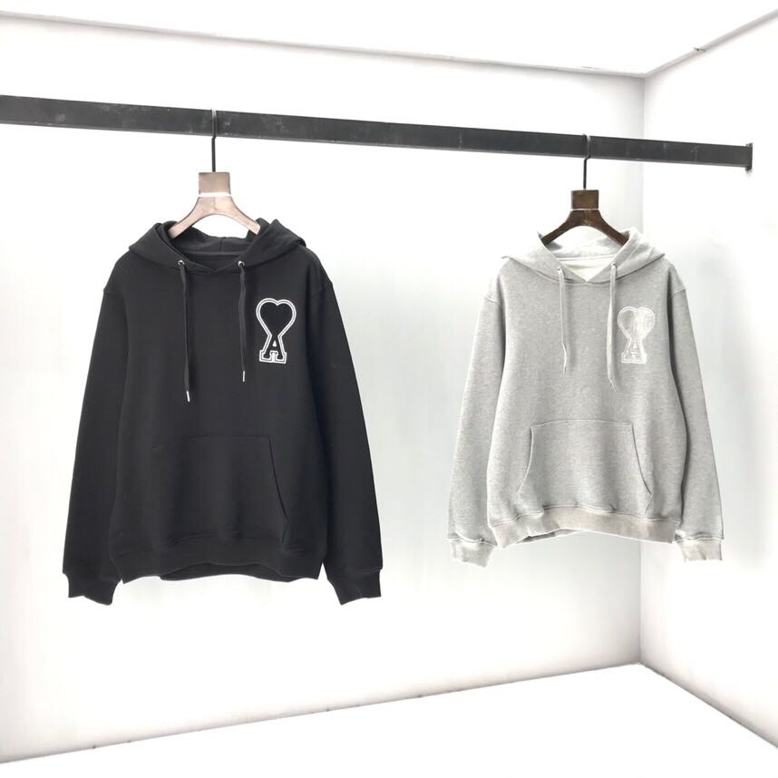 

2021 A Heart AMI Men Sweater Women Hoodies Pullovers Tops Heart Mattiussi Solid Color Winter Harajuku Loose Long Sleeves Hooded Sweashirts, Gray