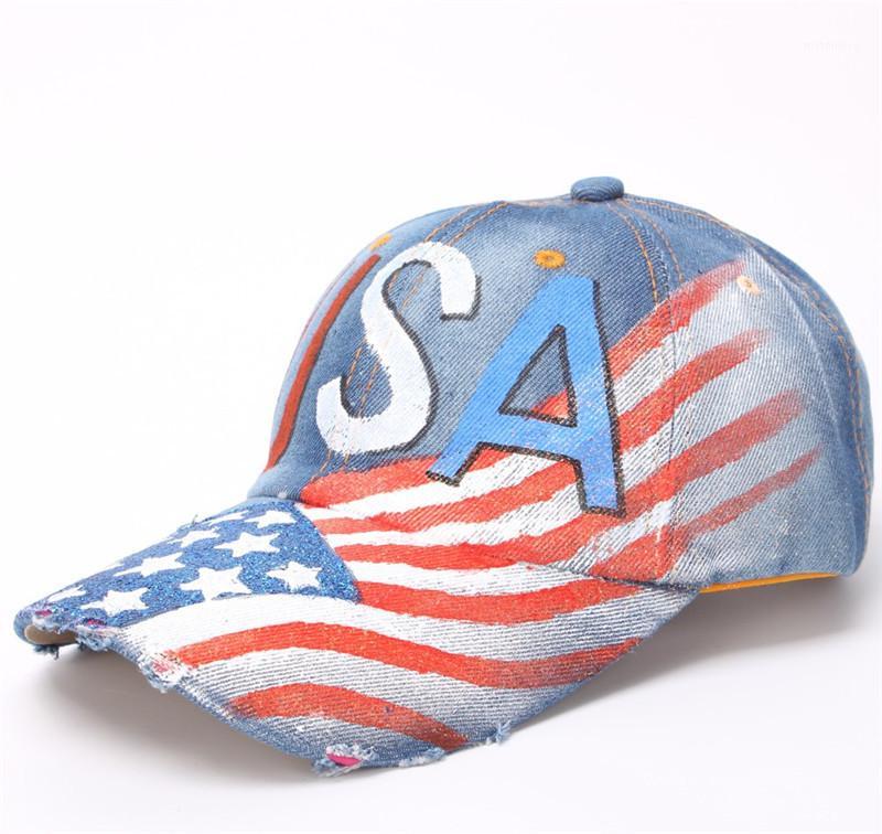 

Women Baseball Hat Usa Flag Print Graffiti Washed Jeans Casquette Femme Baseball Casquette Homme Snapback Girl Casual Sun Hats1, Light blue