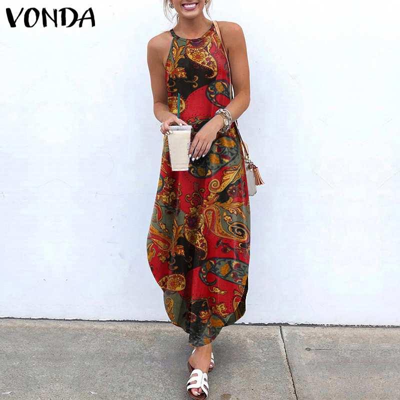 

Women Asymmetrical Dress Sexy Spaghetti Dress VONDA Vintage Long Halter Dresses Bohemain Split Vestidos Summer Patchwork Dresses, Green