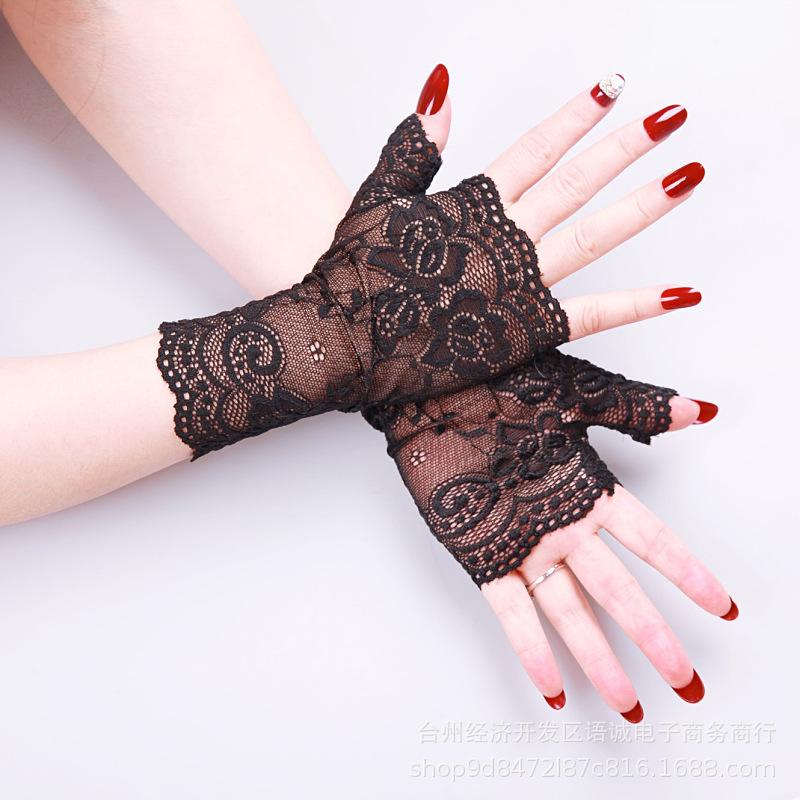 

European and American lace cute ladies sunscreen wild breathable fashion half-finger scar gloves wholesale