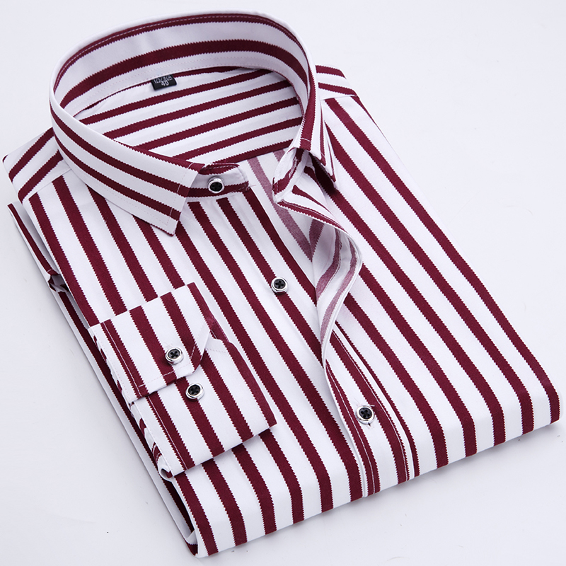 

2021 New Long Sleeve Casual Stripe Slim Fit Striped Male Office Shirt Men Camisa Masculina Nrmw, Red