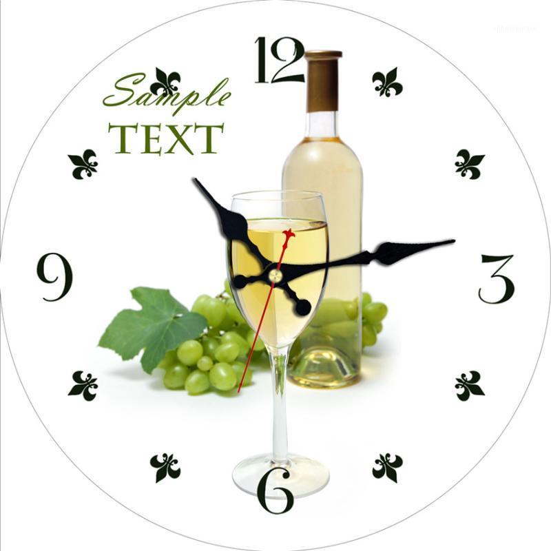 

Wine Silent Wall Clock Glasses of Green Grape Wine Served with Grapes French Gourmet Tasting Desk Clock Round Wooden Wall1