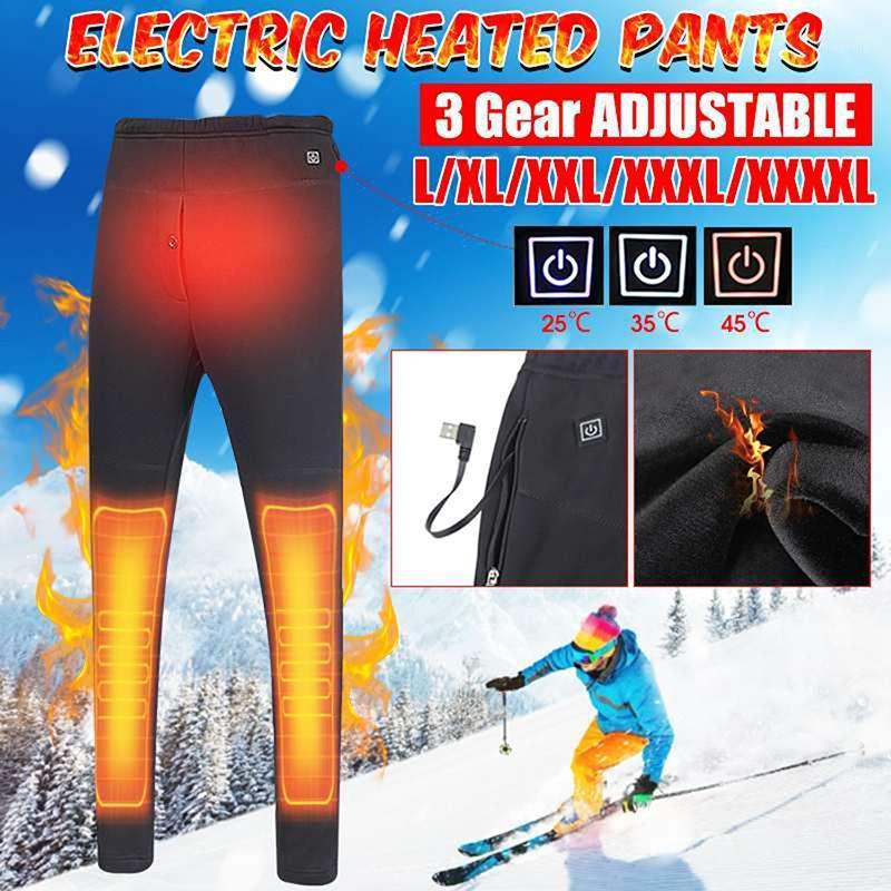 

USB Fever Leggings Men's Heated Warm Pants Winter Heating Elastic Trouser Base Layer Insulated Heated Hiking Skiing Male Outwear1, Black