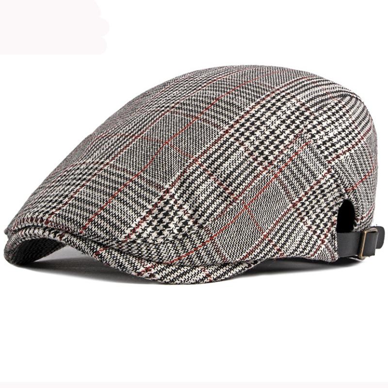 

Berets HT2891 Beret Spring Autumn Men Women Hat Vintage Plaid Adjustable Cabbie Ivy Sboy Flat Cap Artist Painter Retro, Dark grey
