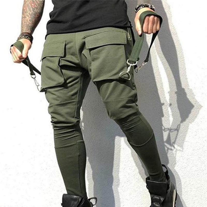 

Men Casual Joggers Pants Solid Thin Cargo Sweatpants Male Multi-pocket Trousers New Mens Sportswear Hip Hop Harem Pencil Pants, Red