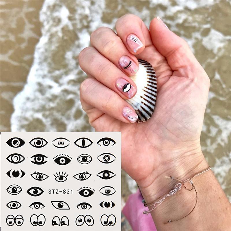 

1 Sheet Retro Eye Series Pattern Water Transfer Sticker Nail Art Decals Slider DIY Fashion Wraps Nail Art Tips Manicure Tools, Stz-818