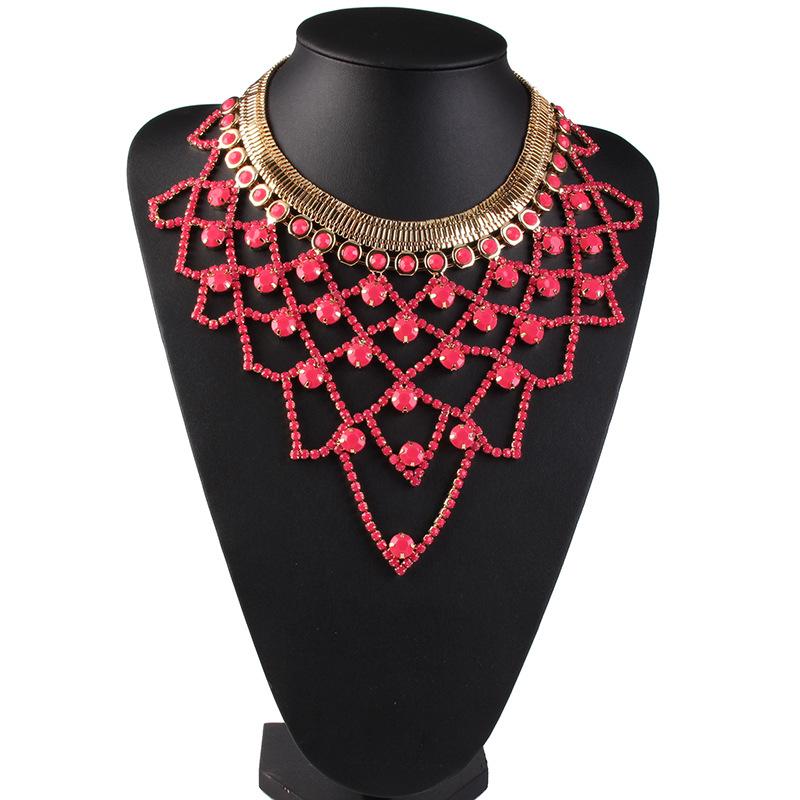

BK Woman Charm Gold Snake Chain Necklace Red Resin Bead Link Net Statement Pendant Bib Collar Choker Clavicle Jewelry Gift New