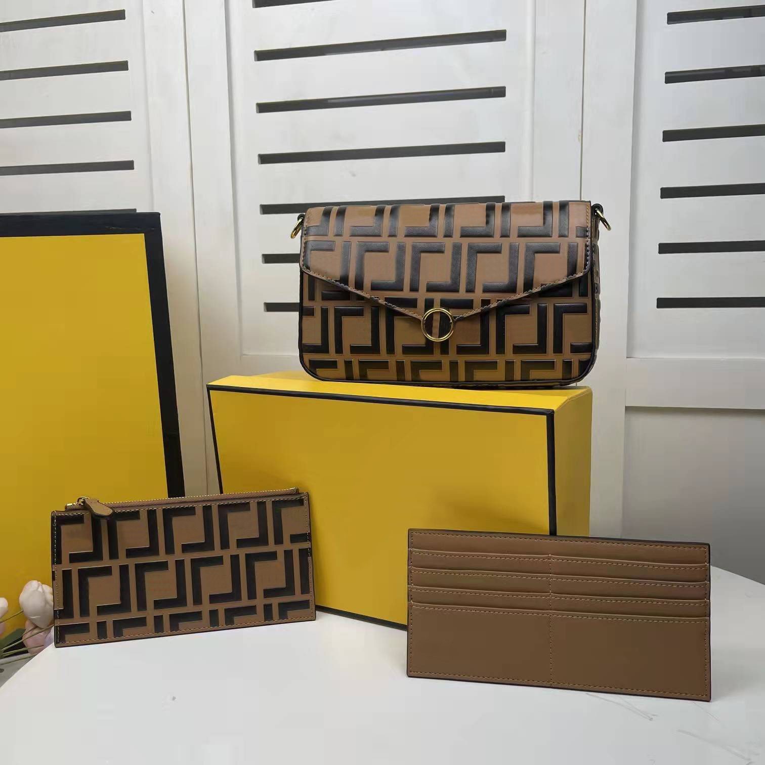 

Affordable three piece set fashion Single Shoulder Bag Wallet Handbag two removable inner bags 8 card slots 3 colors hand-painted convex 3 styles, Khaki and black