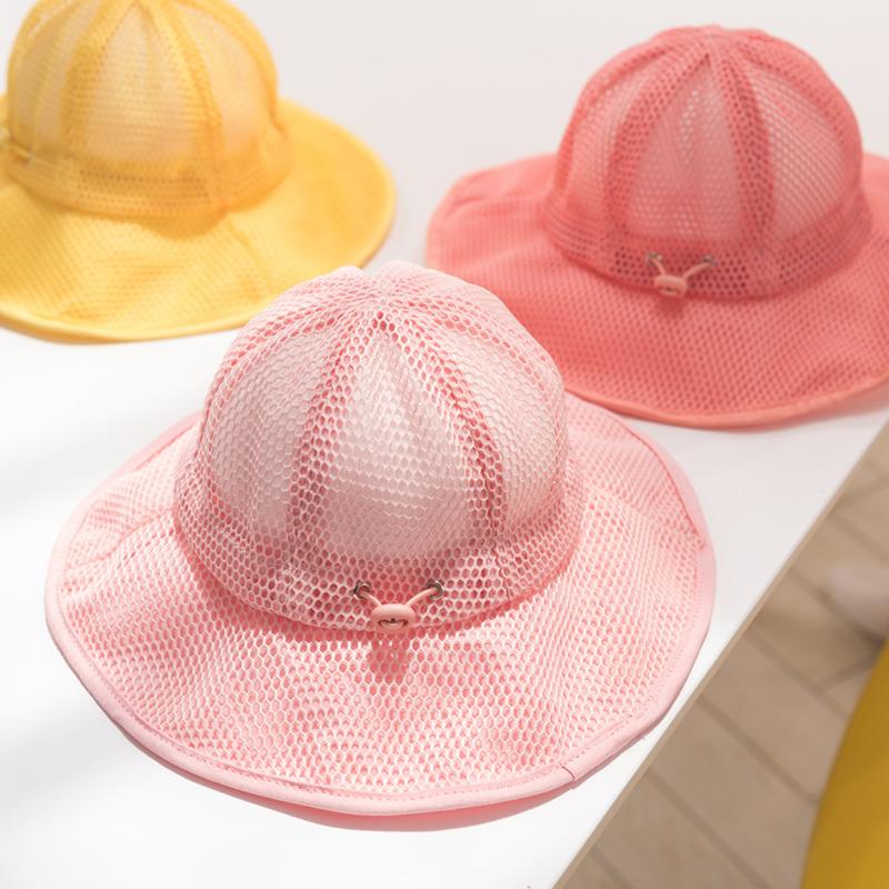 

Baby summer visor boy girl baby fisherman hat lace mesh folding basin cap solid color sunscreen mesh children's cool hat, Red