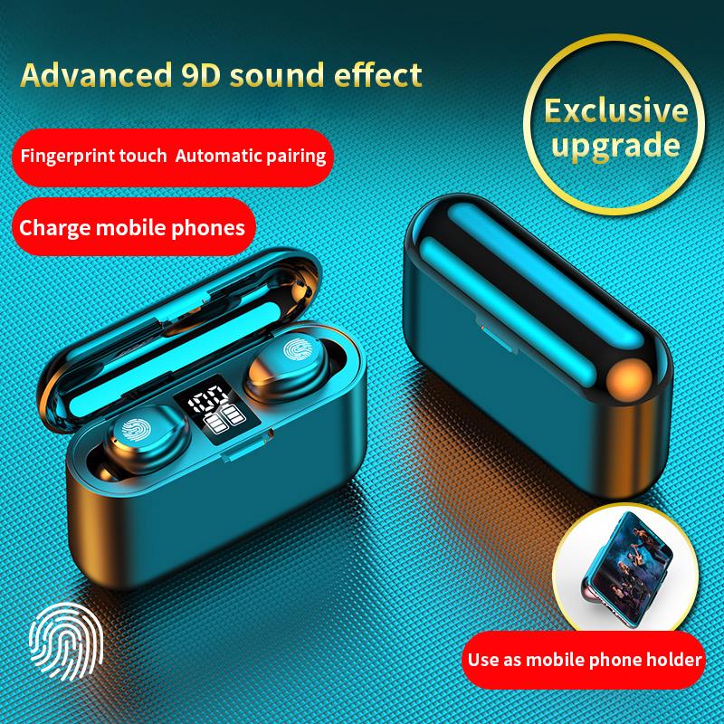 

F9 TWS Bluetooth Earphone Wireless Touch Control Waterproof 9D Stereo sport Gaming Headset Mic With LED Display HD Call Earplugs, White