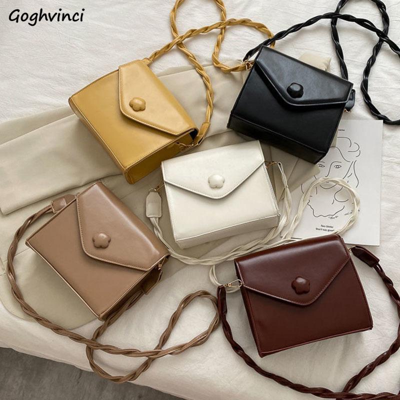 

Shoulder Bags Women Vintage Flower Hasp Sweet Student PU Leather Simple Handbags Crossbody Young Teens Shopping Street Flap-bag, White