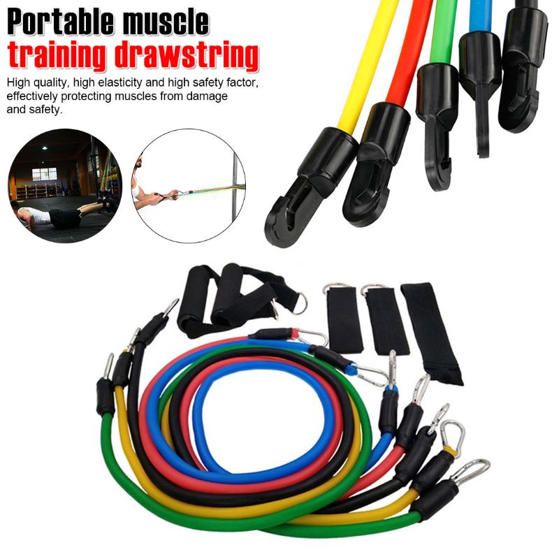

High Quality 11pcs Portable Pull Rope Muscle Training Kits Bands High Elasticity Chest Expander Puller Puller Fitness Pull Rope, As pic
