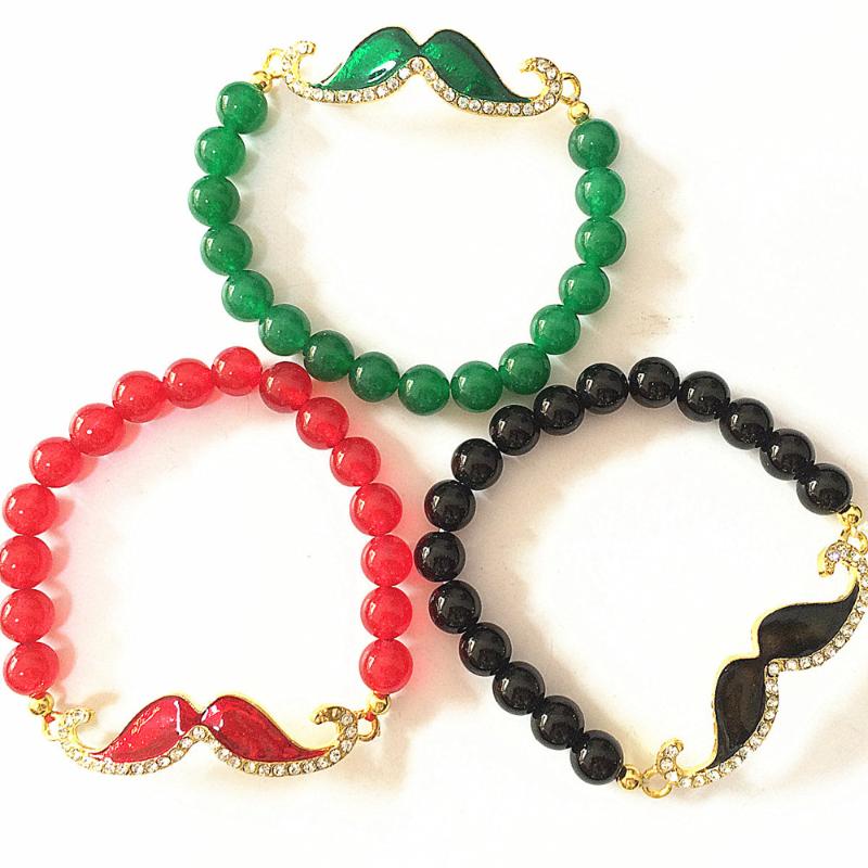 

Black Red Green Round Natural Stone Chalcedony Jades Bracelet Gold-color Beard Accessories Fashion Gift Jewelry 7.5inch B1414