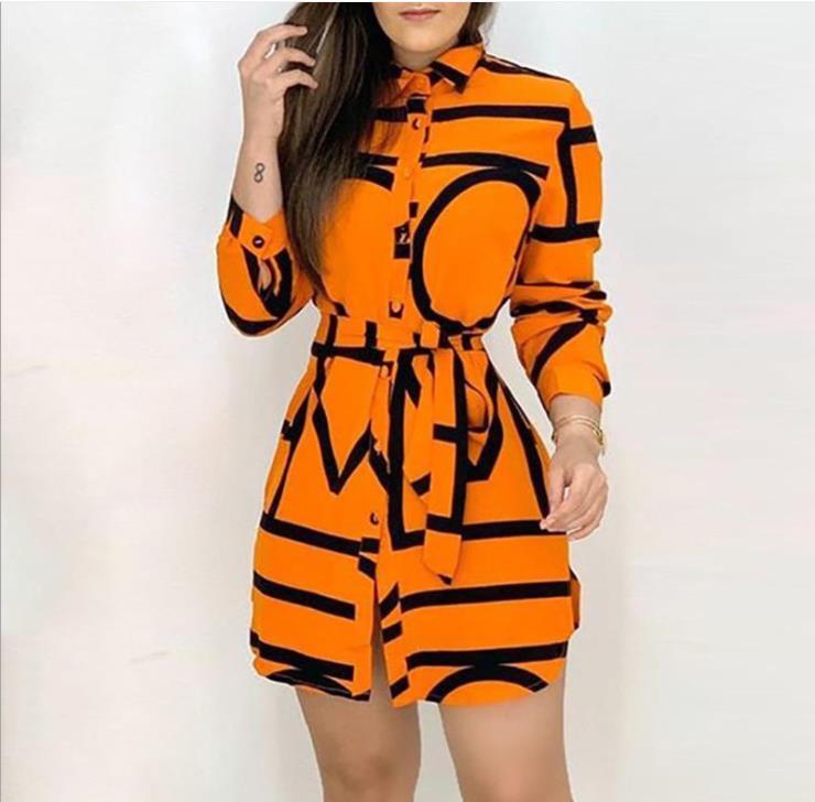 Womens Orange Lettter Shirt Dress Woman Sashes Irregular Lapel Neck Long Sleeve Summer Dresses Women High Fashion Sexy Clothes-image-609161066