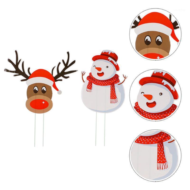 

1 Set 2 Pcs Christmas Yard Signs Garden Stakes Lawn Decorations (White Brown)1