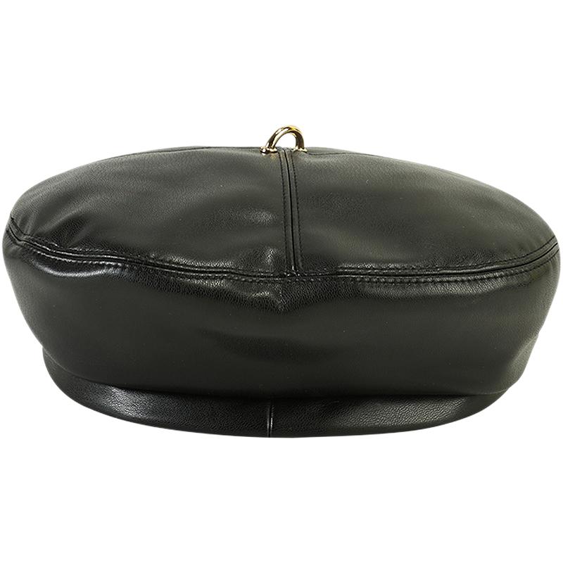 

AUAU-Spring Summer Women Fashionable Temperament Solid Color PU Round Ring Dome Beret All-Match, Black