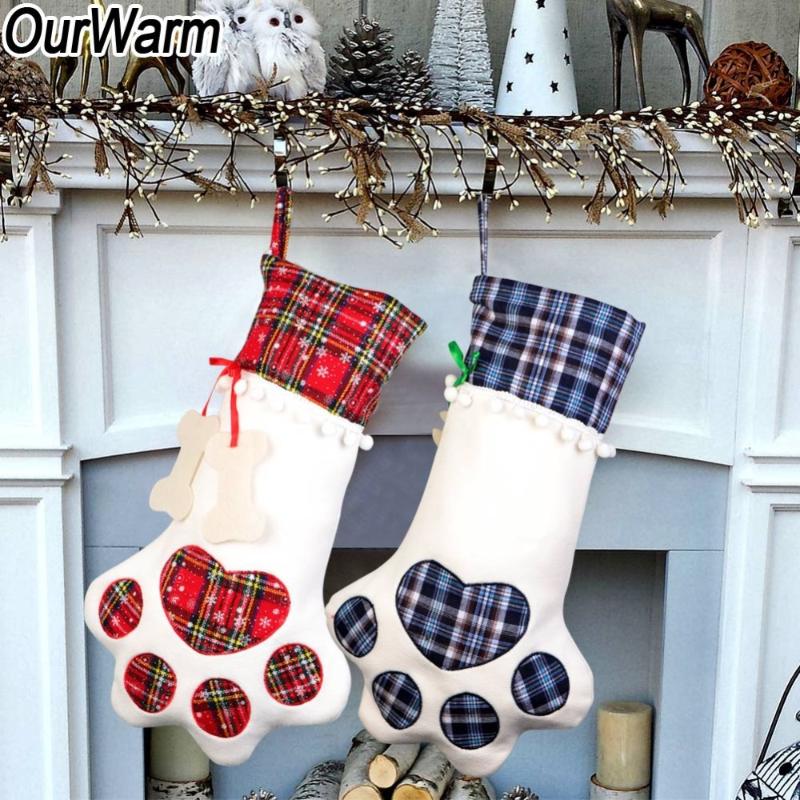 

OurWarm 5pcs Pet Christmas Stocking Dog Plaid Animal X-mas Stocking for Kids Candy Bag Gifts Christmas 2020 New Year
