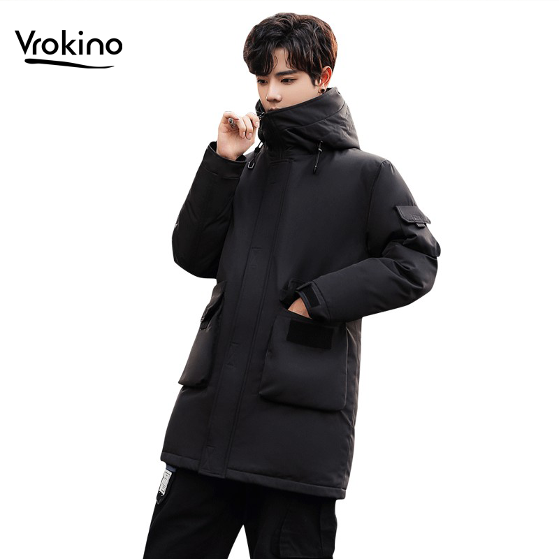 

VROKINO New 2020 Winter jacket men's fashion down jacket Thicken warm high-quality men's white duck down Brand clothing, Black