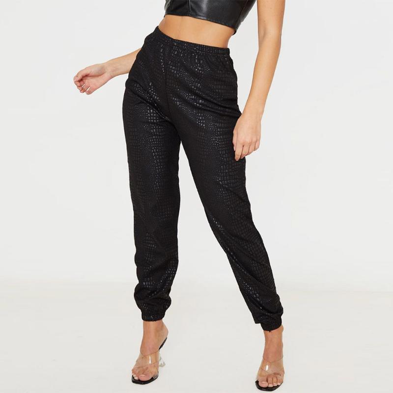 

Pu Leather Black High Waist Casual Pants Women Belt Streetwear Trousers Bottoms Autumn Winter Fashion Warm Harem Pants#351