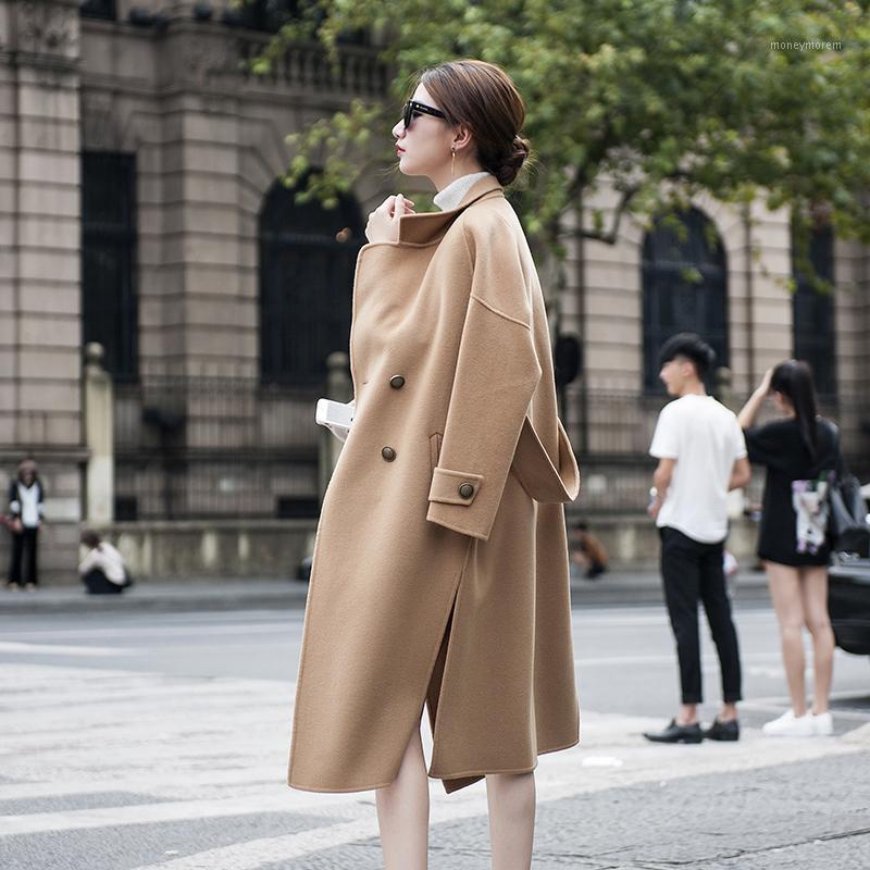 

2020 Double-Faced Cashmere Coat Women Double Breasted High Street Turn- Down Collar Outwear Female1, Hot black