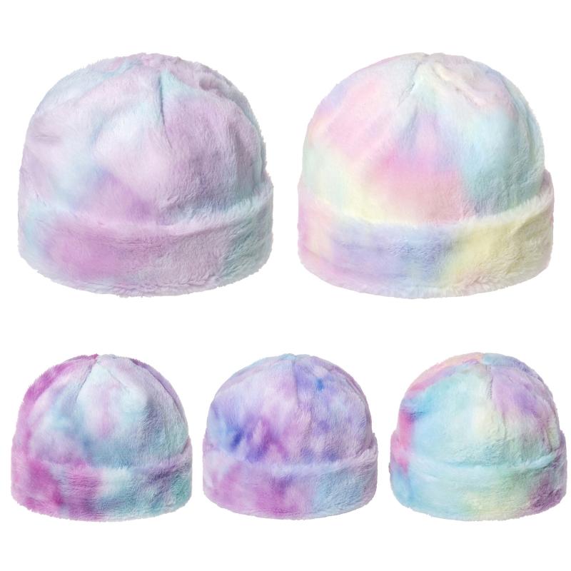 

Unisex Winter Warm Fuzzy Plush Beanie Hat Colorful Tie-Dye Landlord Skull Cap D08E