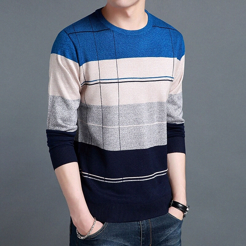Men's Pullover Sweater Knitted Color Block Stylish Vintage Style Long Sleeve Regular Fit Sweater Cardigans Crew Neck Fall Winter Blue Yellow-image-754692694