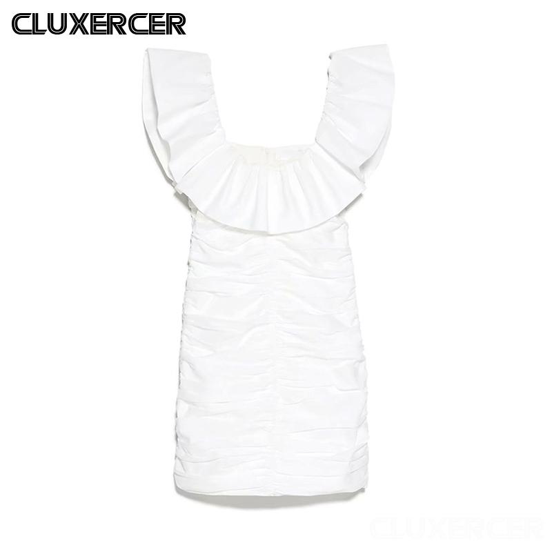 

Summer Sexy Off Shoulder Mini Dress Women Solid Ruffles Temperament Party Pleated Dresses Ladies Vestidos, White