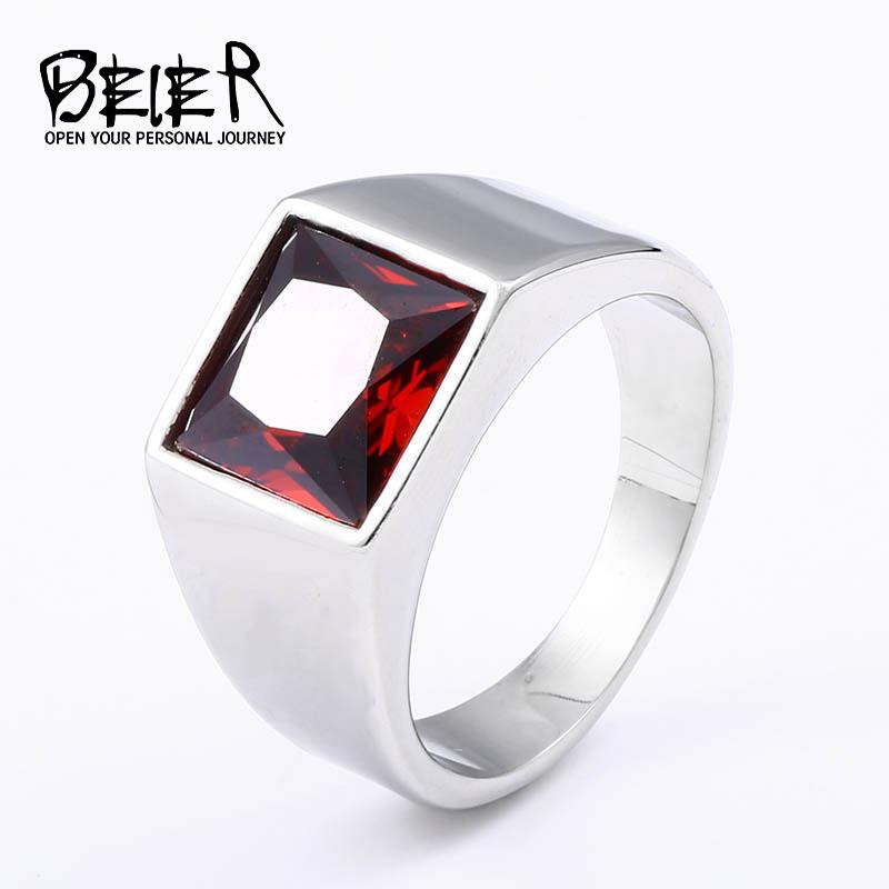 

BEIER 316L stainless steel Simple men and women rings Fashion Inlaid Red/Blue/Black Stone jewelry BR8-701