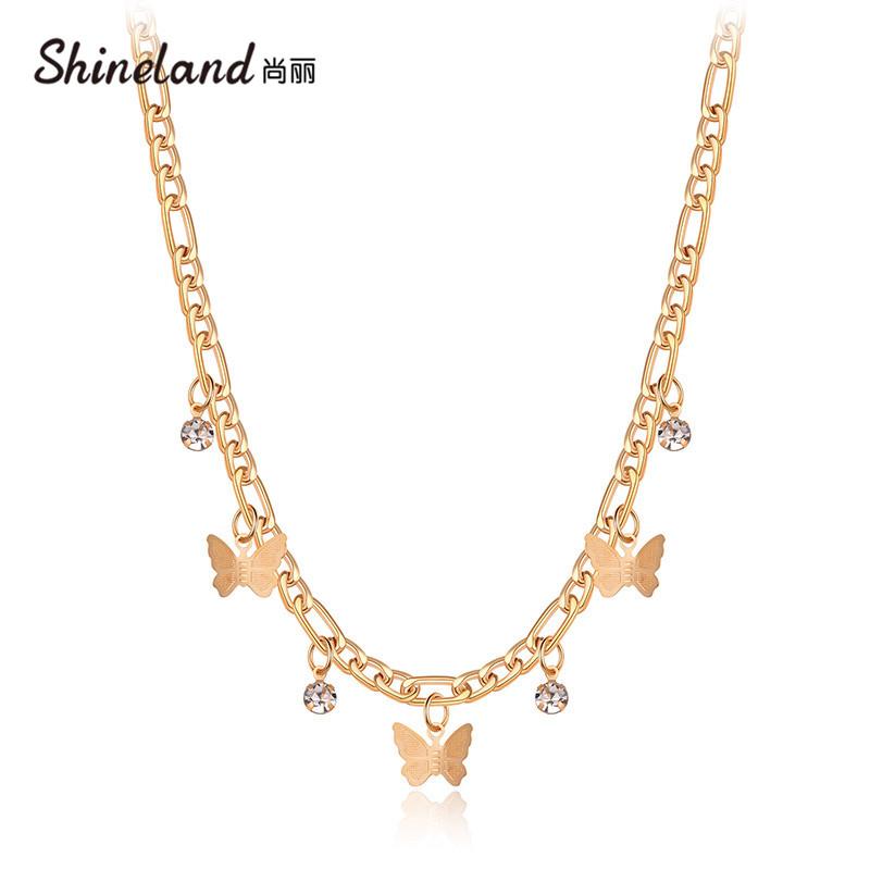 

Chains Shineland Butterfly Shiny Crystal Clavicle Chain Fashion Necklaces For Women Girl Jewelry Accessories Party Gift 2021