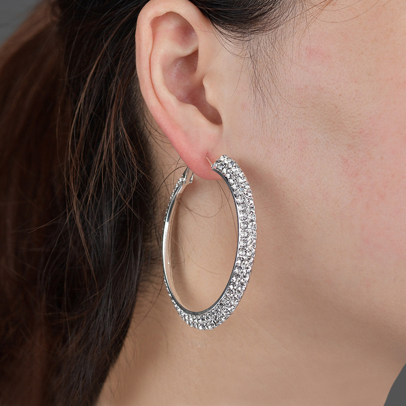 

TREAZY Elegant 2 rows Rhinestone Big Hoop Earrings For Women Brincos Crystal Round Circle Earrings Wedding Party Wedding Jewelry