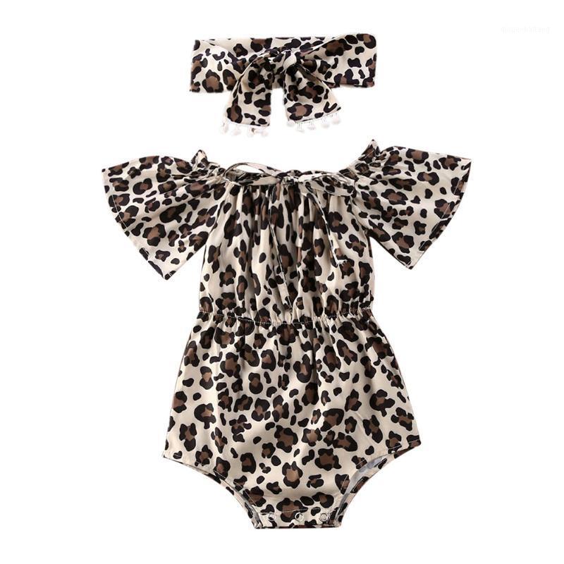 

Summer Newborn Infant Baby Girls Clothes Ruffle Sleeve Cheetah Romper+Headwear Summer Outfit1, As pic