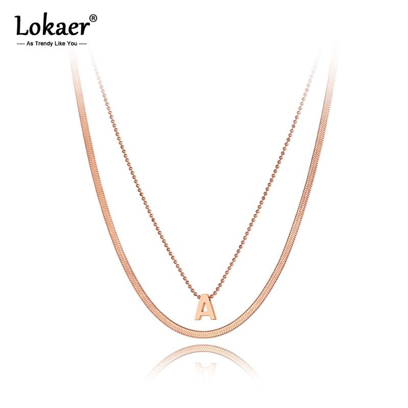 

Chokers Lokaer Trendy Stainless Steel Letter A Charm Pendant Necklaces Bohemia Double Layer Snake Chain Choker Necklace For Women N20292
