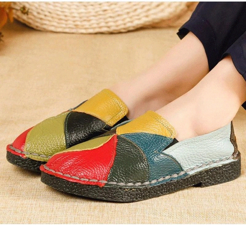 

2020 Women Loafer Slip On Sewing Platform PU Leather Ladies Patchwork Fashion Casual Flat Shoes Female Light Comfort Shoes Hot #dw0i, Red
