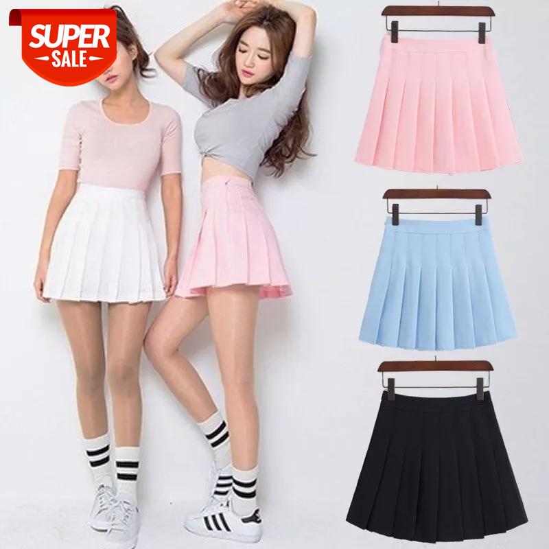 

2018 New Spring high waist ball pleated skirts Harajuku Denim Skirts solid a-line sailor skirt Plus Size Japanese school uniform #IV3p, White;black