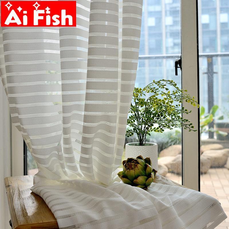 

Modern Minimalist Solid White Stripe Tulle Curtains Chinese Jacquard Window Screen Tulle Panel curtains for the kitchen wp135-401, Style 2 tulle