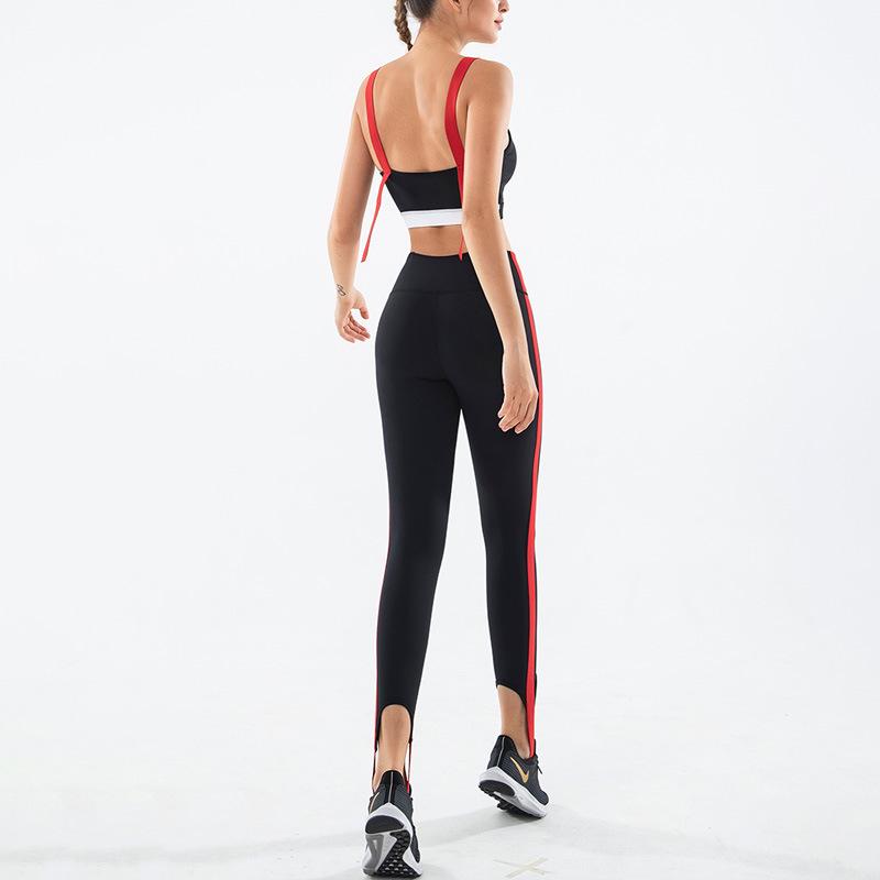 

2 Piece Yoga Set Workout Seamless Set Womens Sportswear Crop Top Impact Padded Sports Bras Gym Leggings Yoga Leggings Suit, Red bra
