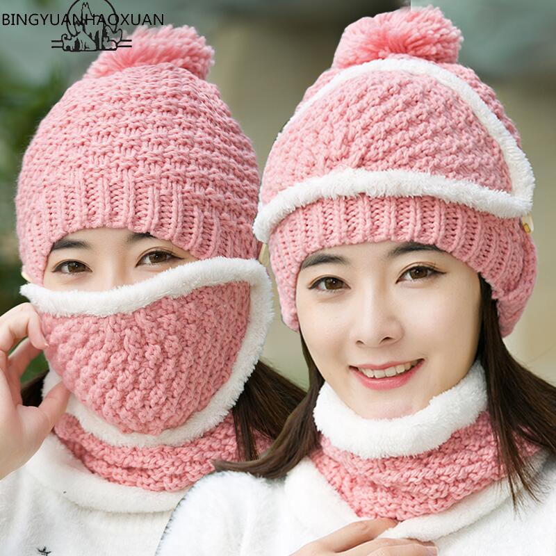 

BINGYUANHAOXUANWinter Women Knitted Hat Scarf Two Pieces Set Fashion Wool Thickening Hat Collars Female Warm Casual Snow Cap, Milk white