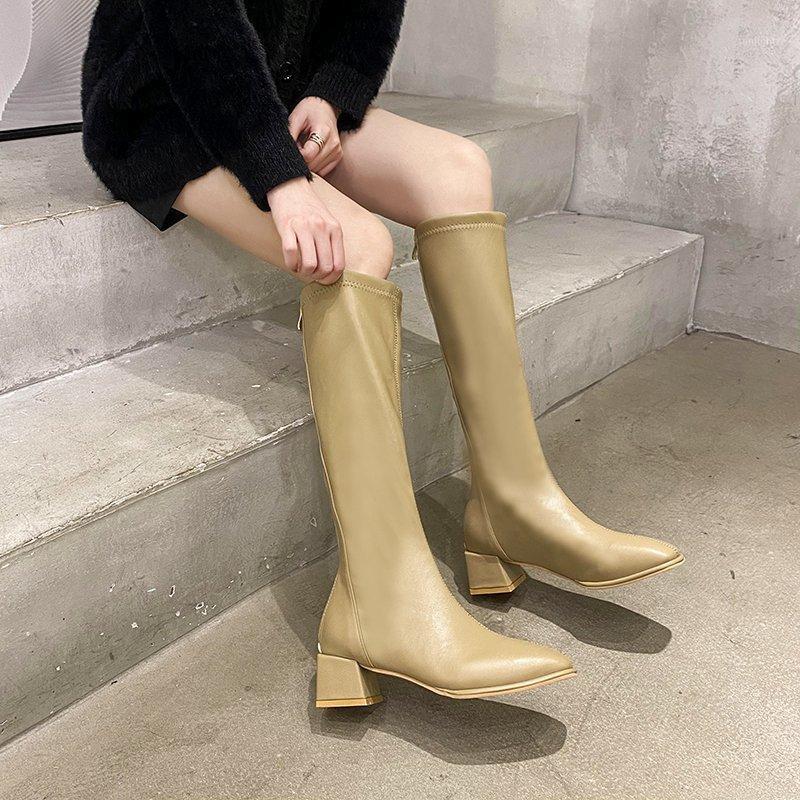 

Knee High Boots High Heels Women Shoes Square Heel Boots Fashion Winter Thigh Knee Black Khaki Botas Altas Mujer1