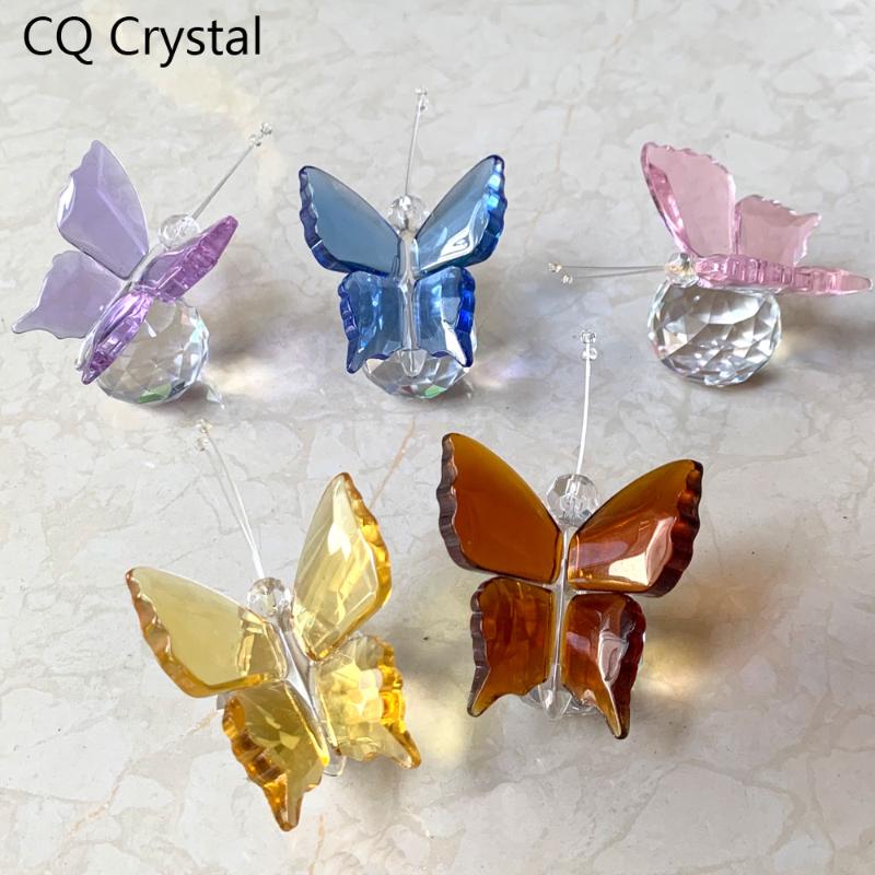 

7 Colors Elegant Butterfly Crystal Glass Animal Figurines Paperweight Art Craft Table Ornament Home Wedding Decor Xmas Kids Gift