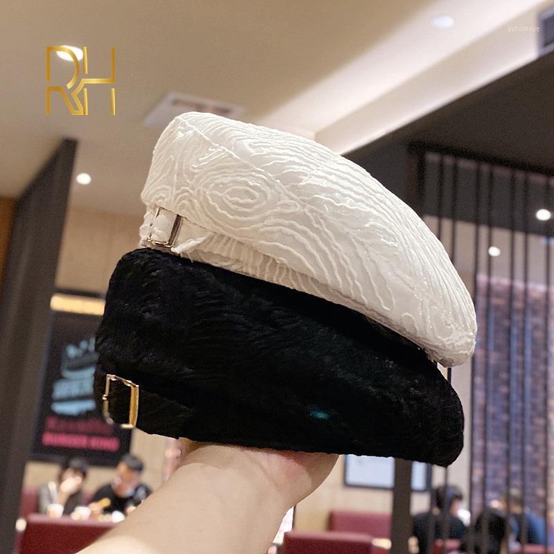 

2020 Spring Lace Beret Hat Painter Flat Cap Women Vintage Berets Hat Solid Color Bonnet Caps Casquette Female Warm Winter Cap RH1, White