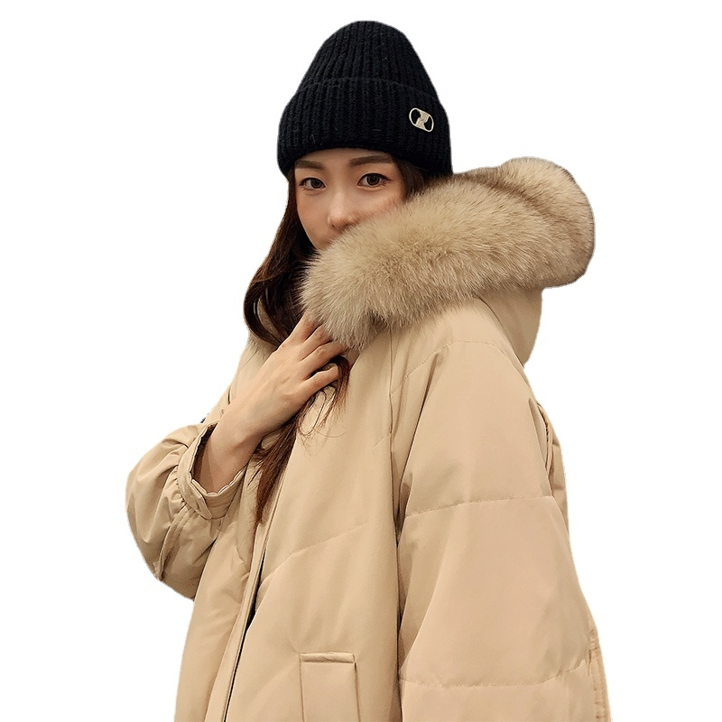

Women's Down Party Jacket White Eiderdown Down Coat Women's Medium Length Thickened Knee-length Down Coat Imitation Big Hair Collar