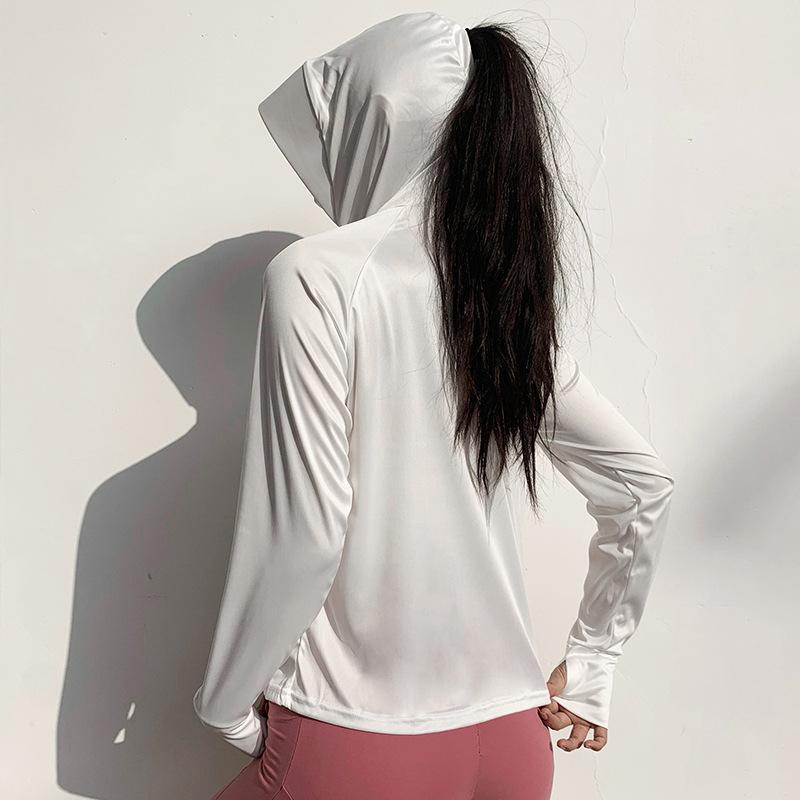 

Breathable Sun-proof Sport Blouse Long Sleeve Hooded Gym Shirt Women Fitness Running Workout Top Zipper Jacket Thumb Hole, Blue