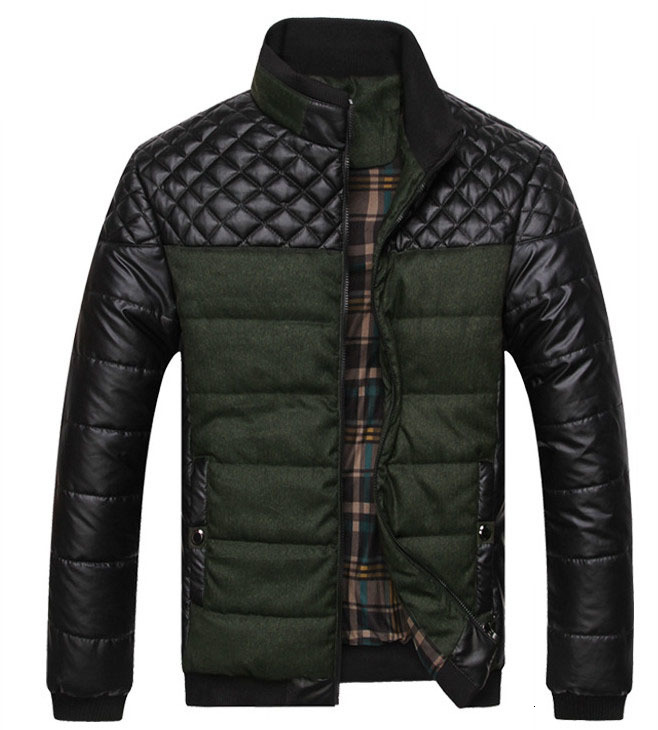 

2021 Dropshipping New Winter Gross Men's Spring and Coats Pu Patchwork Fashion Mens Cotton Jackets 4PPO, Army green