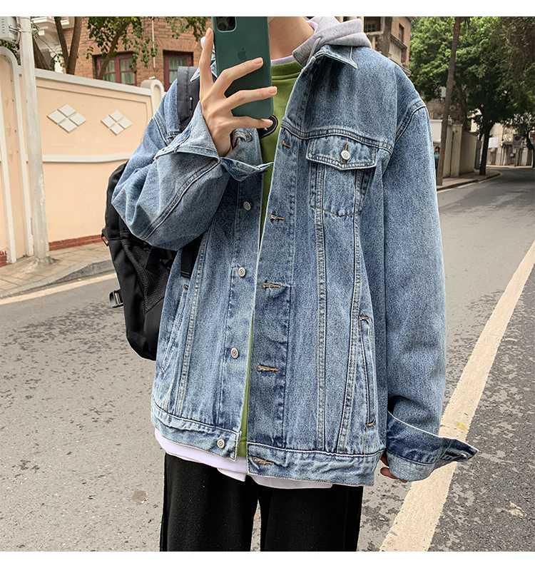 

Spring and autumn hooded denim jacket men's Korean loose jacket, Blue
